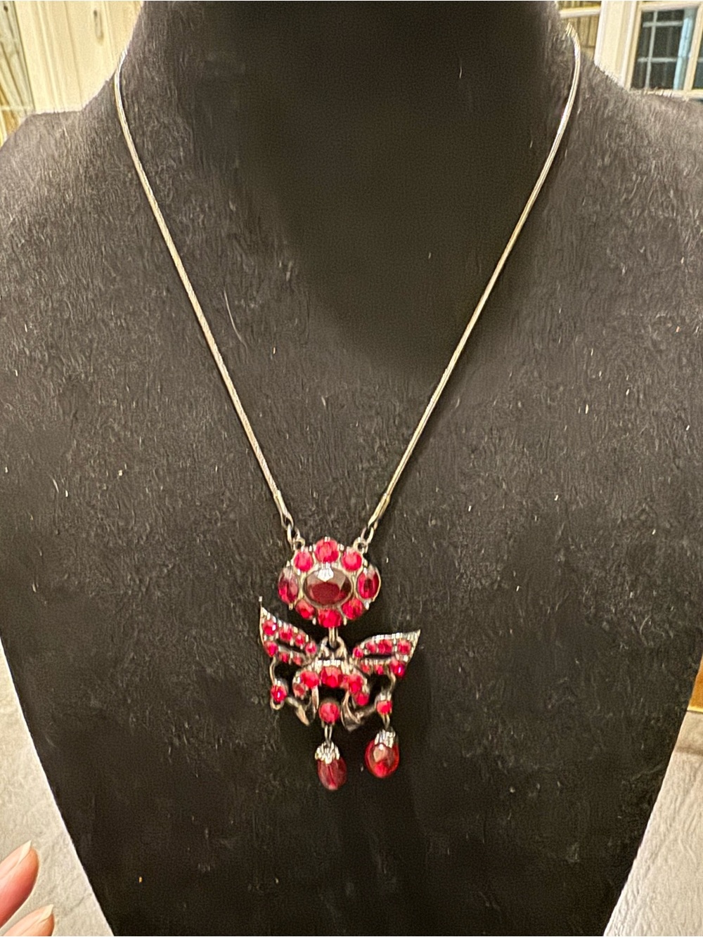 EXPRESS Red Rhinestone Statement Pendant Necklace Silver Tone – Missing Stone
